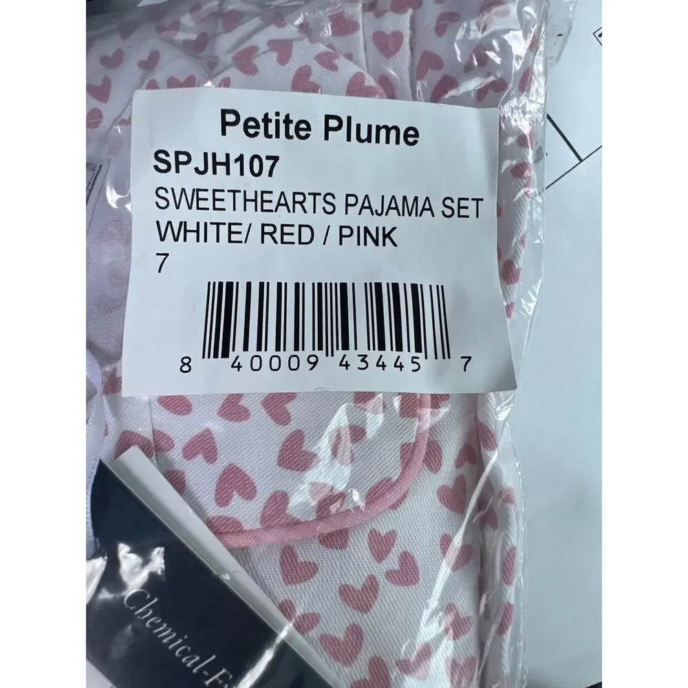 Petite Plume Sweethearts Classic Pajama Set White, Red Size 7 New with tags